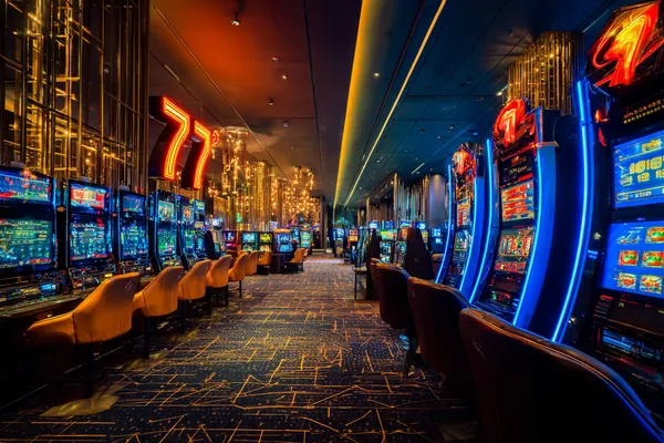 Một cô gái đứng cạnh các máy slot rực sáng, thể hiện sự phong phú của danh mục slot tại P3.